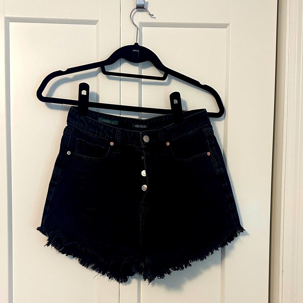 Black Frayed Hem Jean Shorts High Waisted Size 4